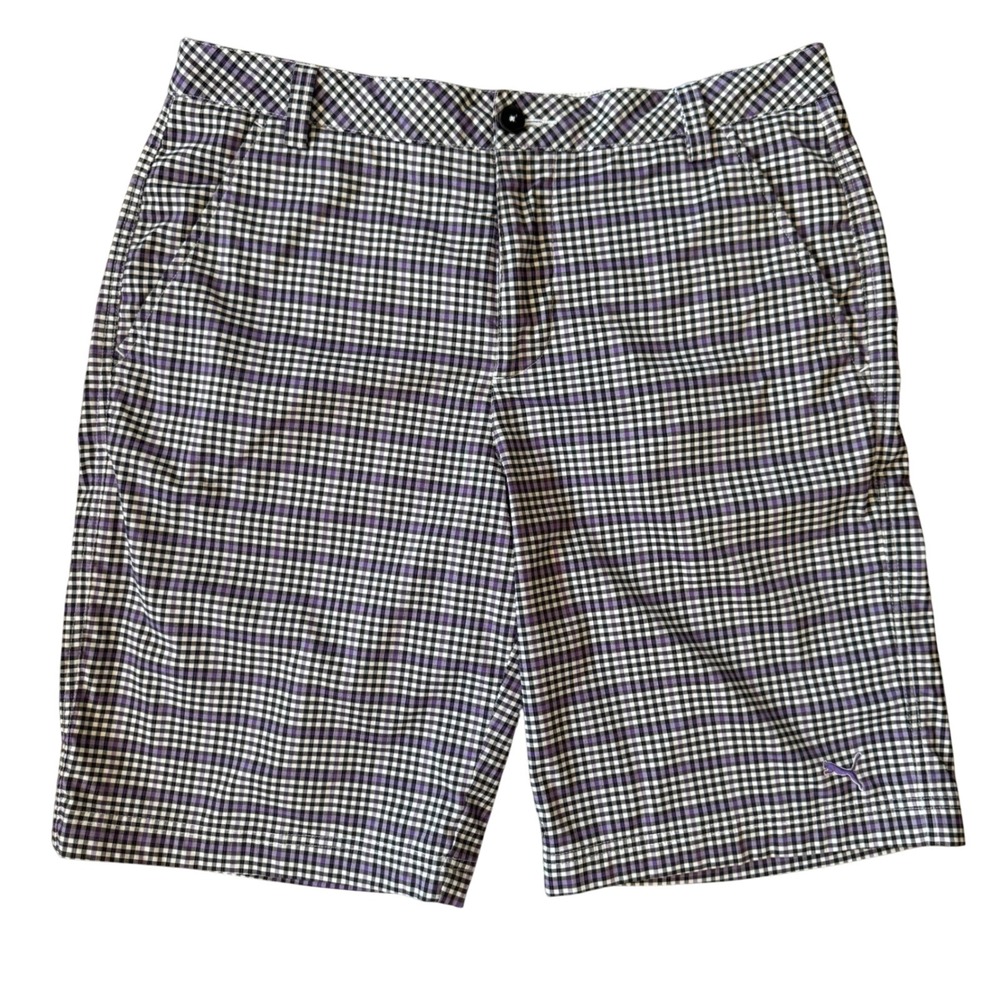 Puma Sport Golf Shorts Mens 34 Purple Plaid Performance Athletic Stretch
